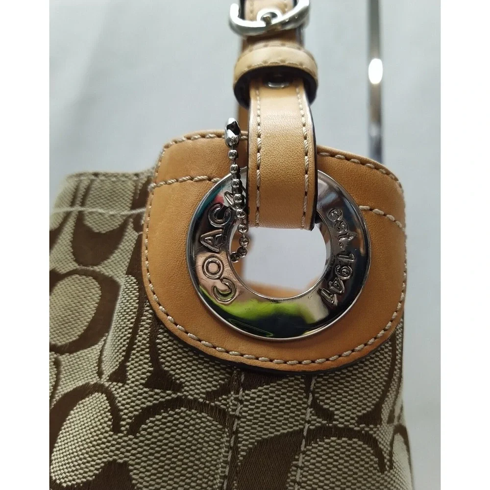 Coach Leatherware Signature Tan Brown Canvas Leather Trim Hobo Shoulder Bag